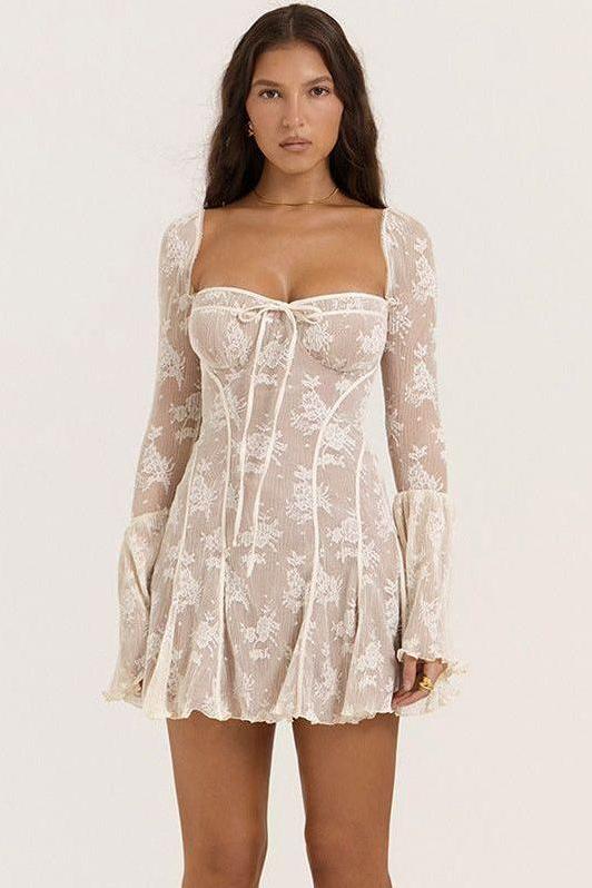 Slim lace trumpet A-swing dress - Image 5