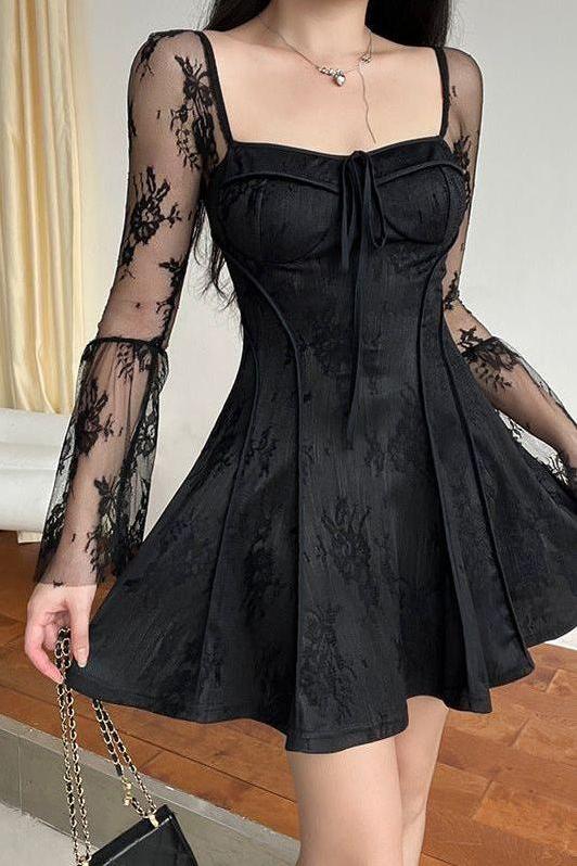 Slim lace trumpet A-swing dress - Image 6
