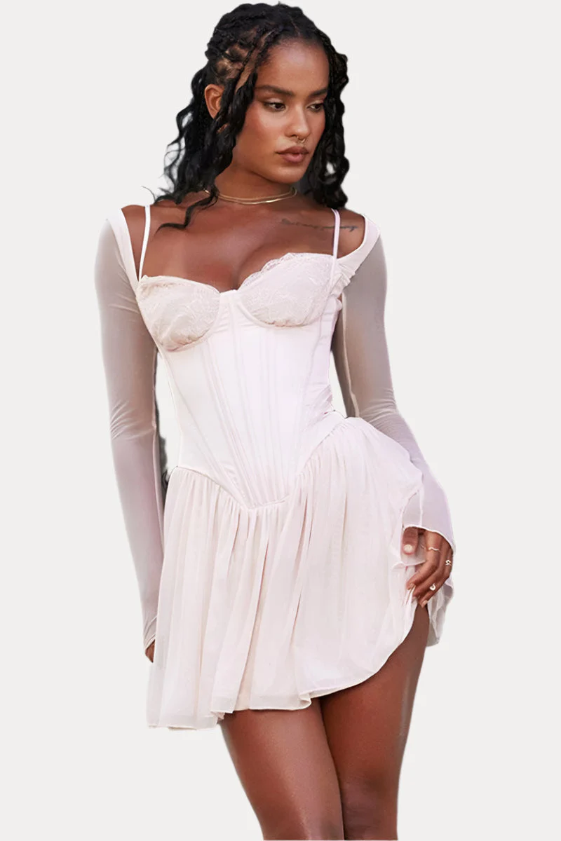 Mesh lace spliced fishbone French dress - Image 2