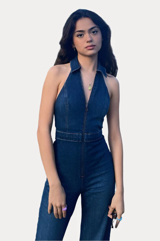 retro style slim denim jumpsuit - Image 2