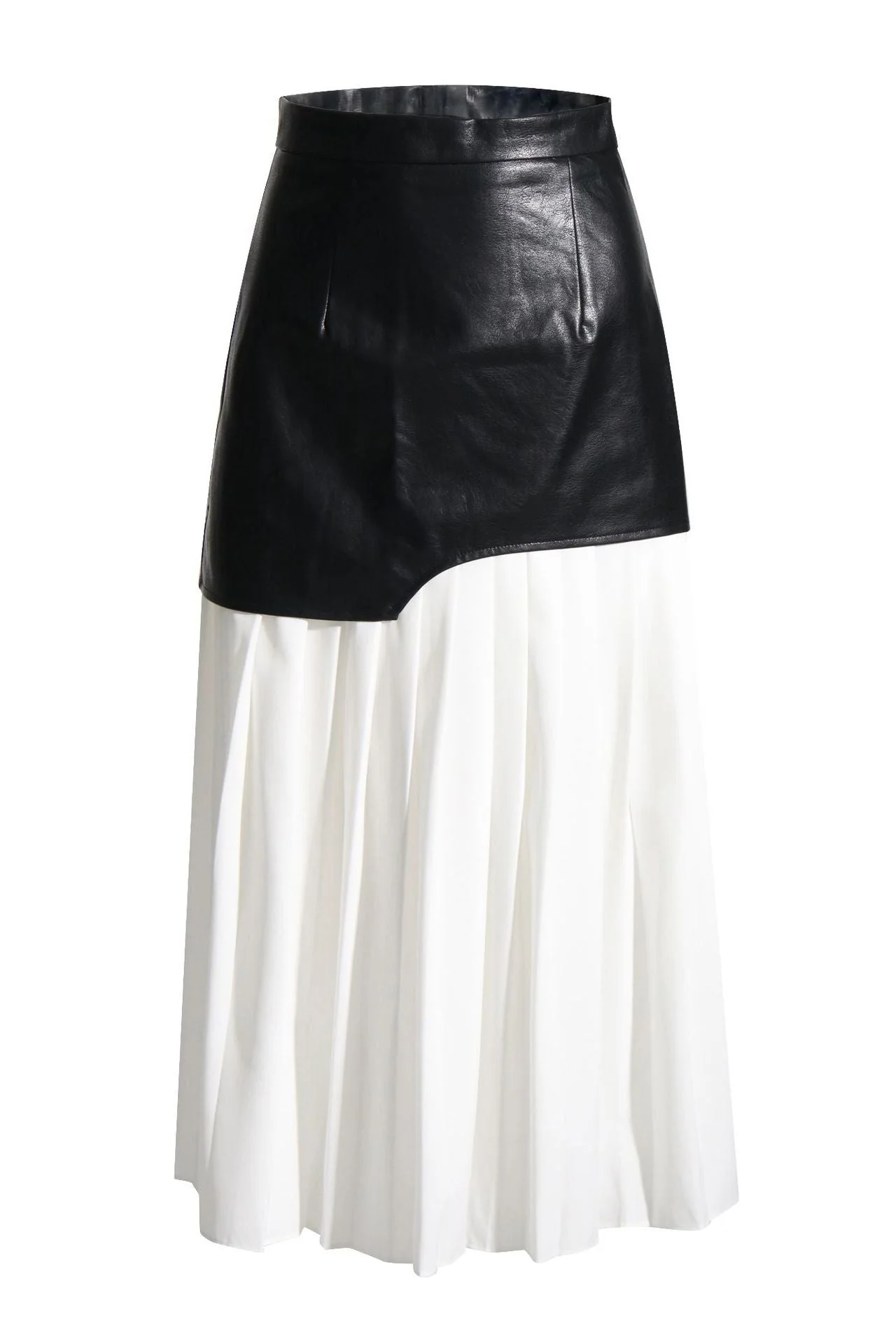 Pu leather stitching pleated skirt - Image 3