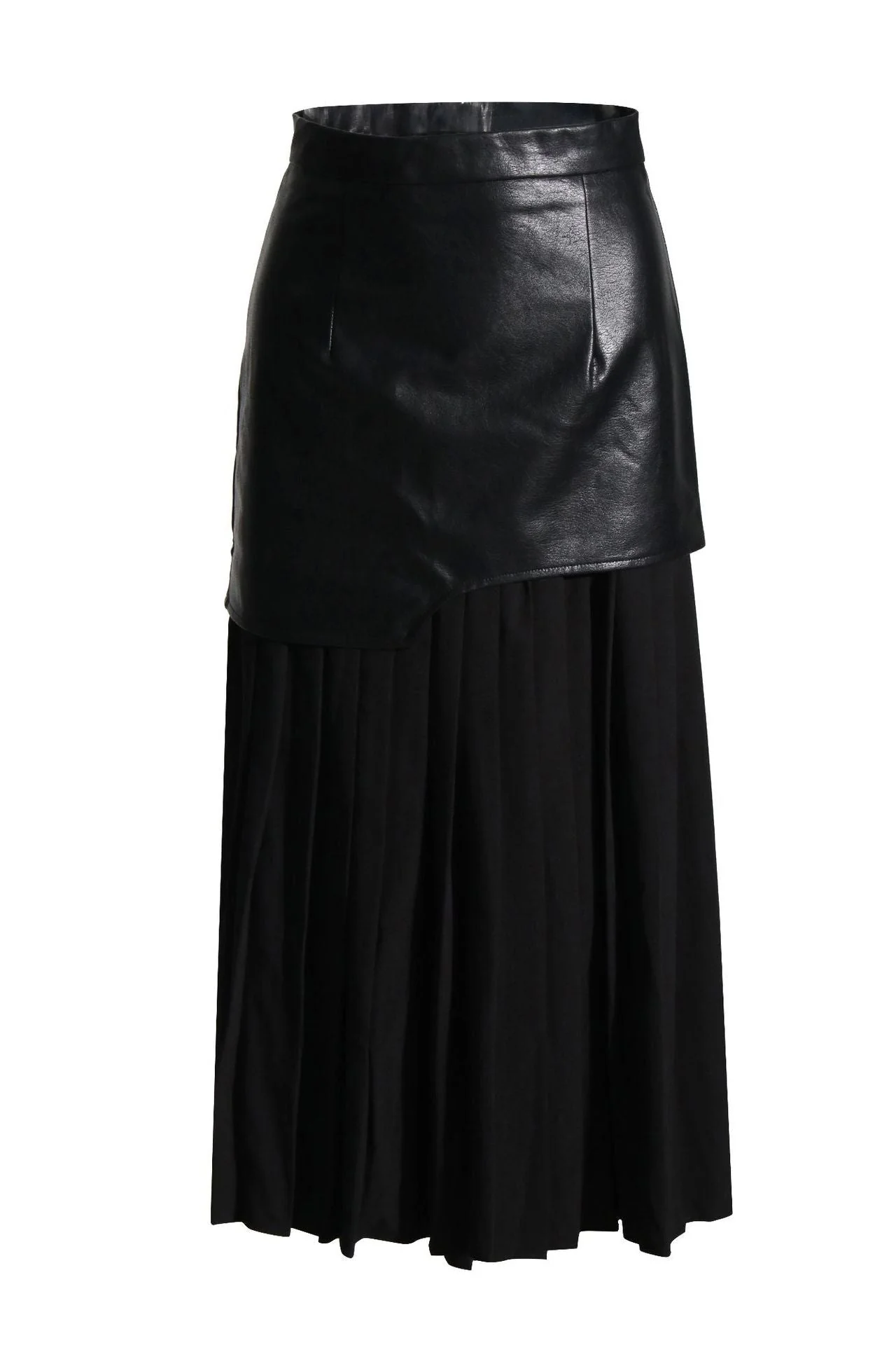 Pu leather stitching pleated skirt - Image 4