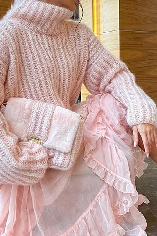 Stand-up collar and comfortable knitted sweater dress - Image 3