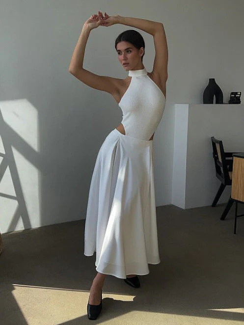 Elegant high-waisted satin long skirt - Image 6