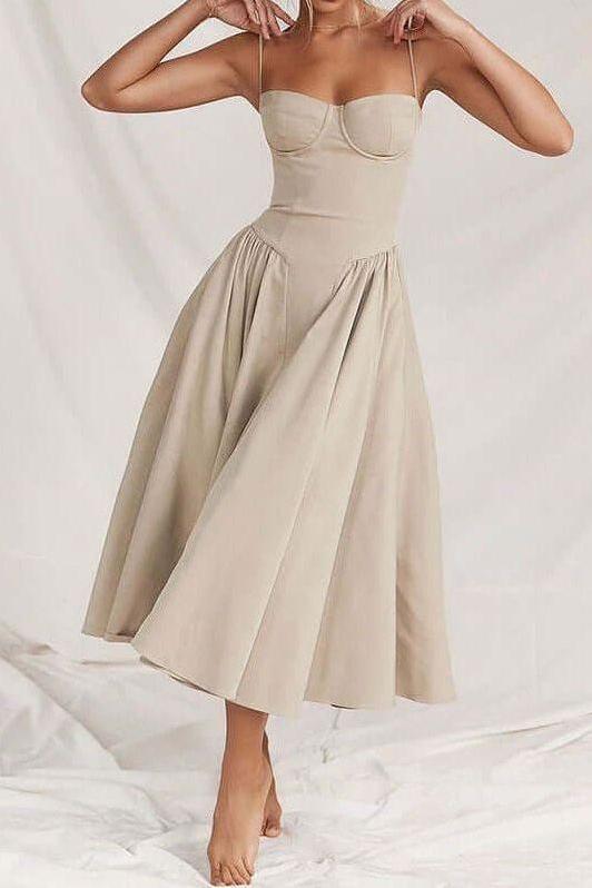 Slim backless pleated mid-length dress - Image 2
