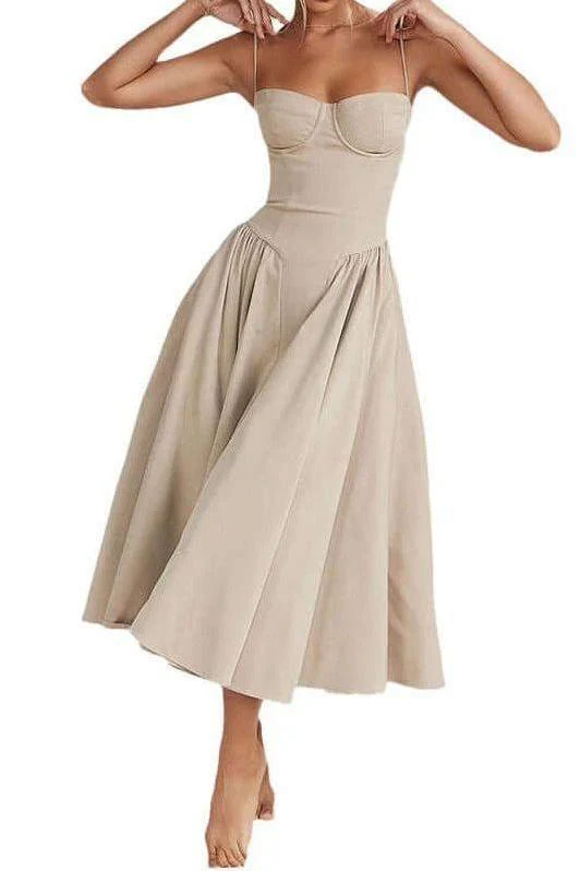 Slim backless pleated mid-length dress - Image 6