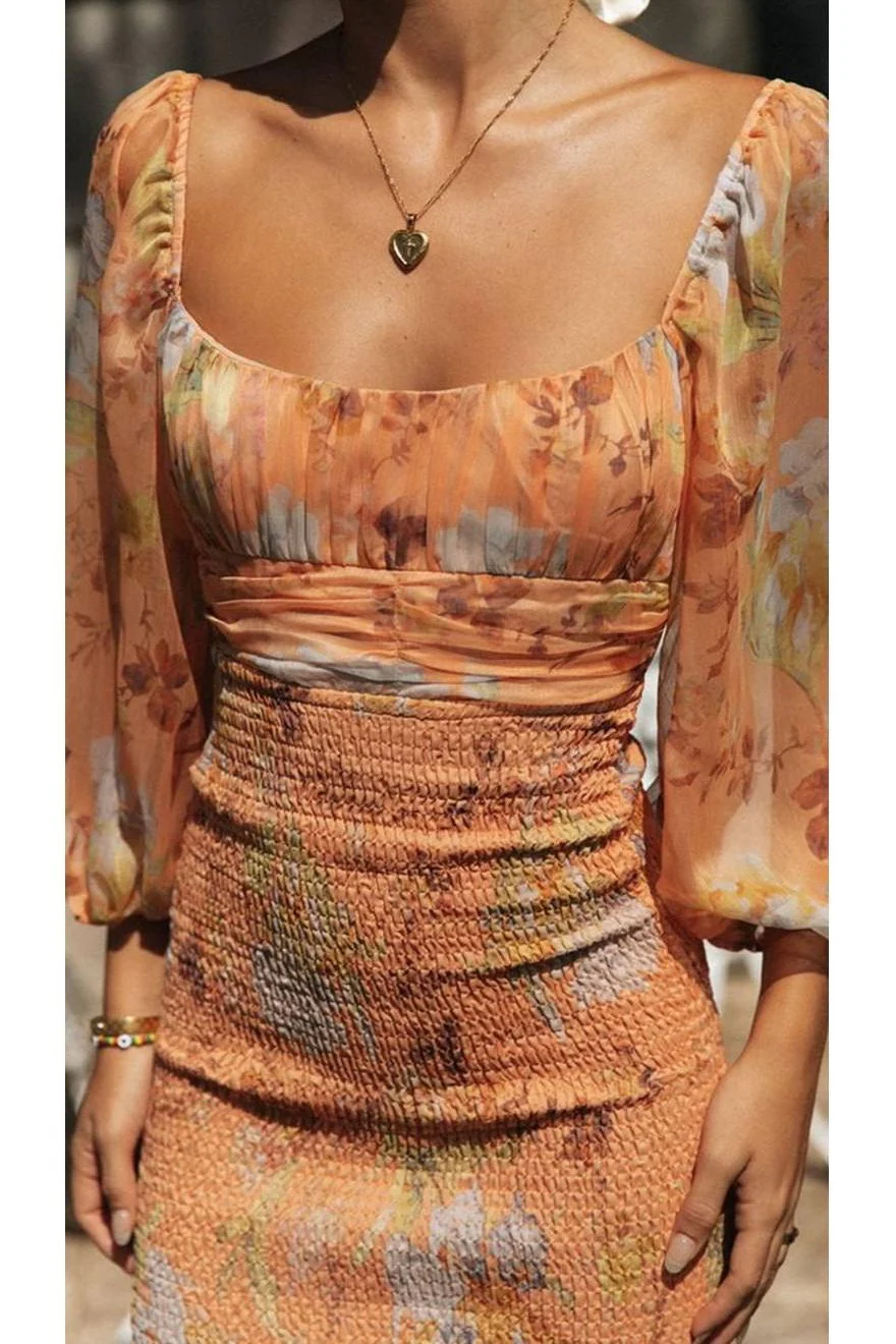 Lantern Sleeves Open Back Dress - Image 2
