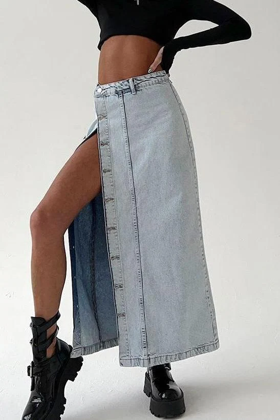 American retro slit denim long skirt - Image 4