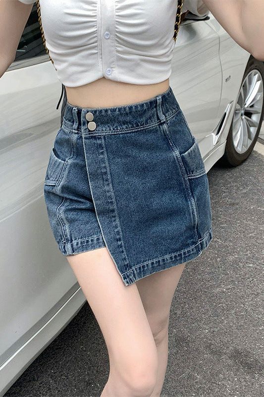 Irregular denim retro slim skirt - Image 3