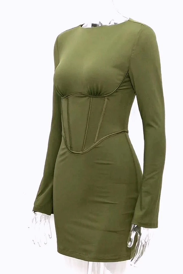 Long-sleeved fish bone waist slim backless dress - Image 8