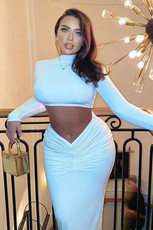 Casual Long Sleeve Stand Collar Long Skirt Suit - Image 3