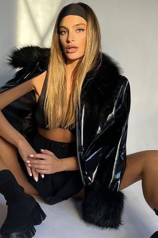 Fur collar slim fit jacket - Image 3