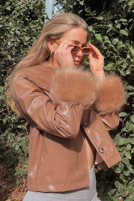 Fur collar slim fit jacket - Image 4