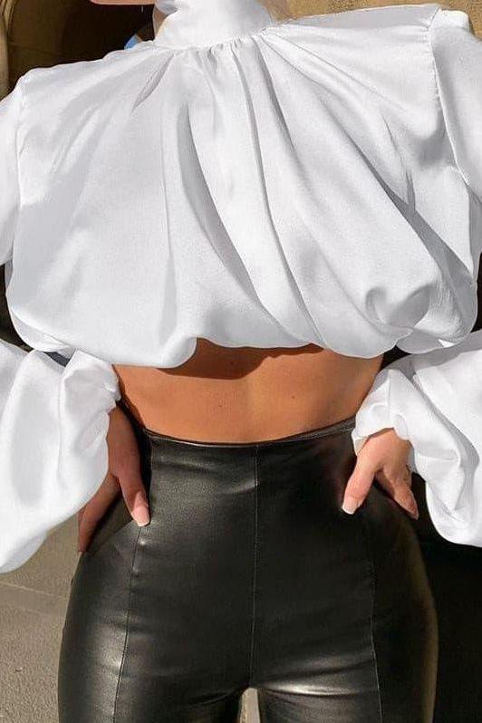high collar loose navel lantern sleeve top - Image 4