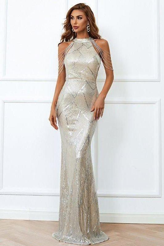 Tassel sequin host fishtail long slim dress - Image 12