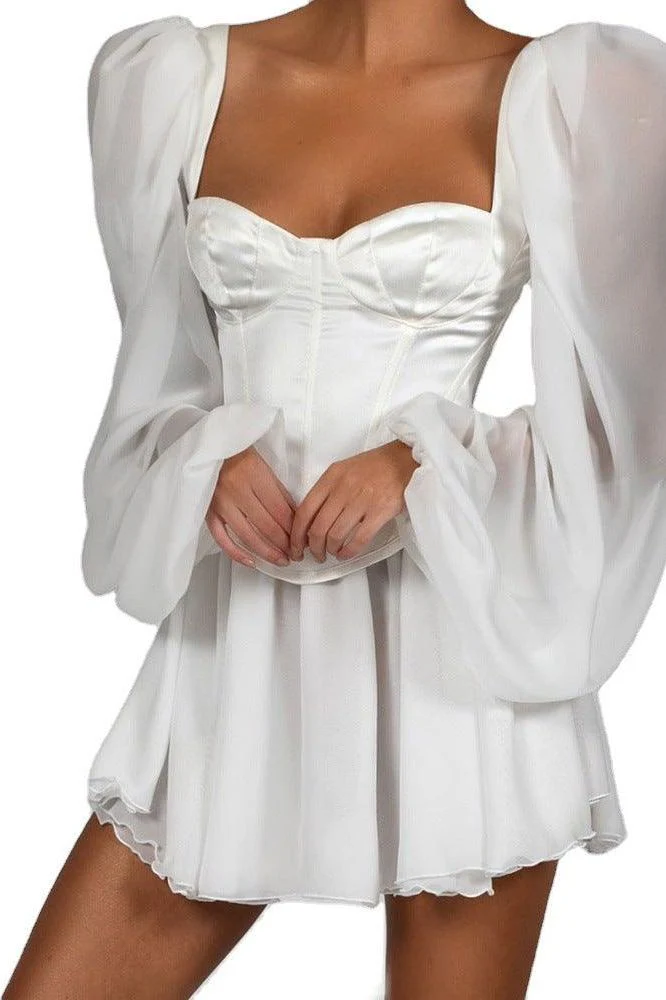 Lantern sleeve slim sexy chiffon dress - Image 4
