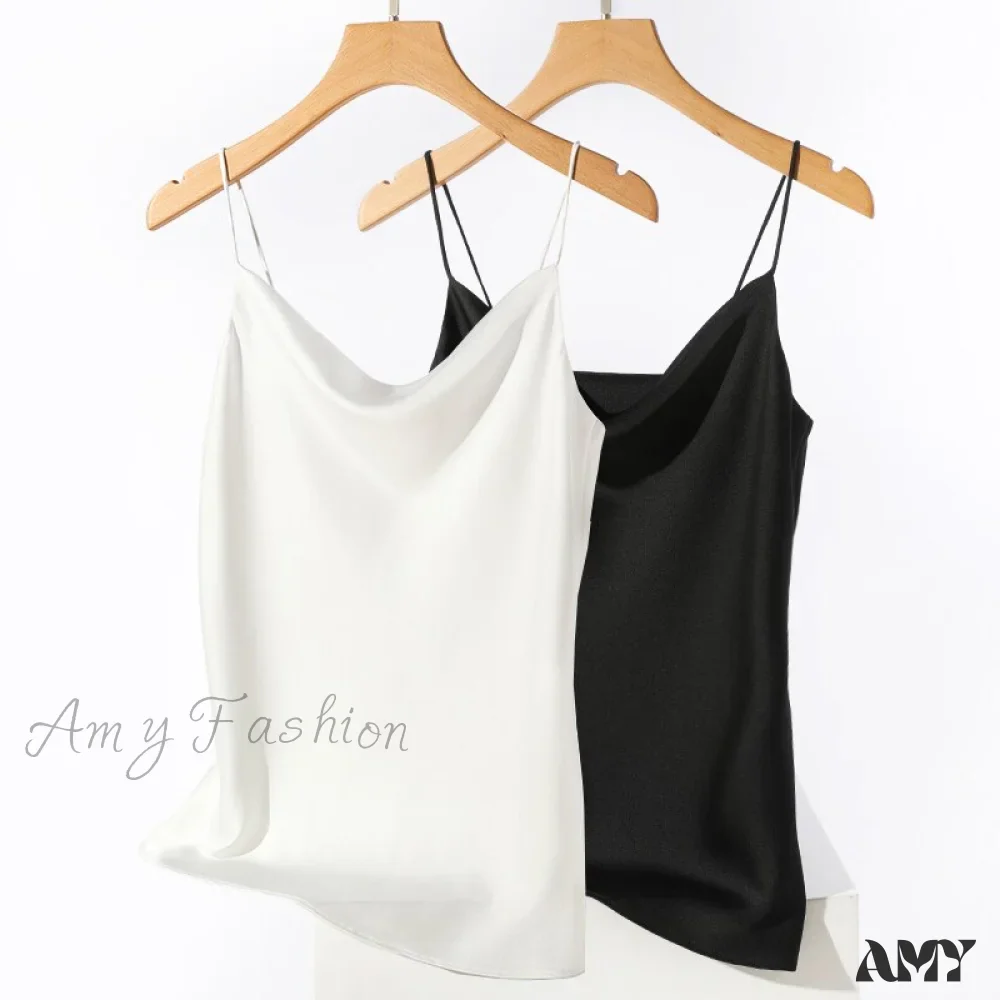 Amy Fashion - Satin Thin Wild Solid Camis - Image 11