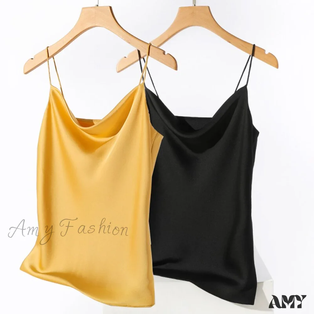 Amy Fashion - Satin Thin Wild Solid Camis - Image 14