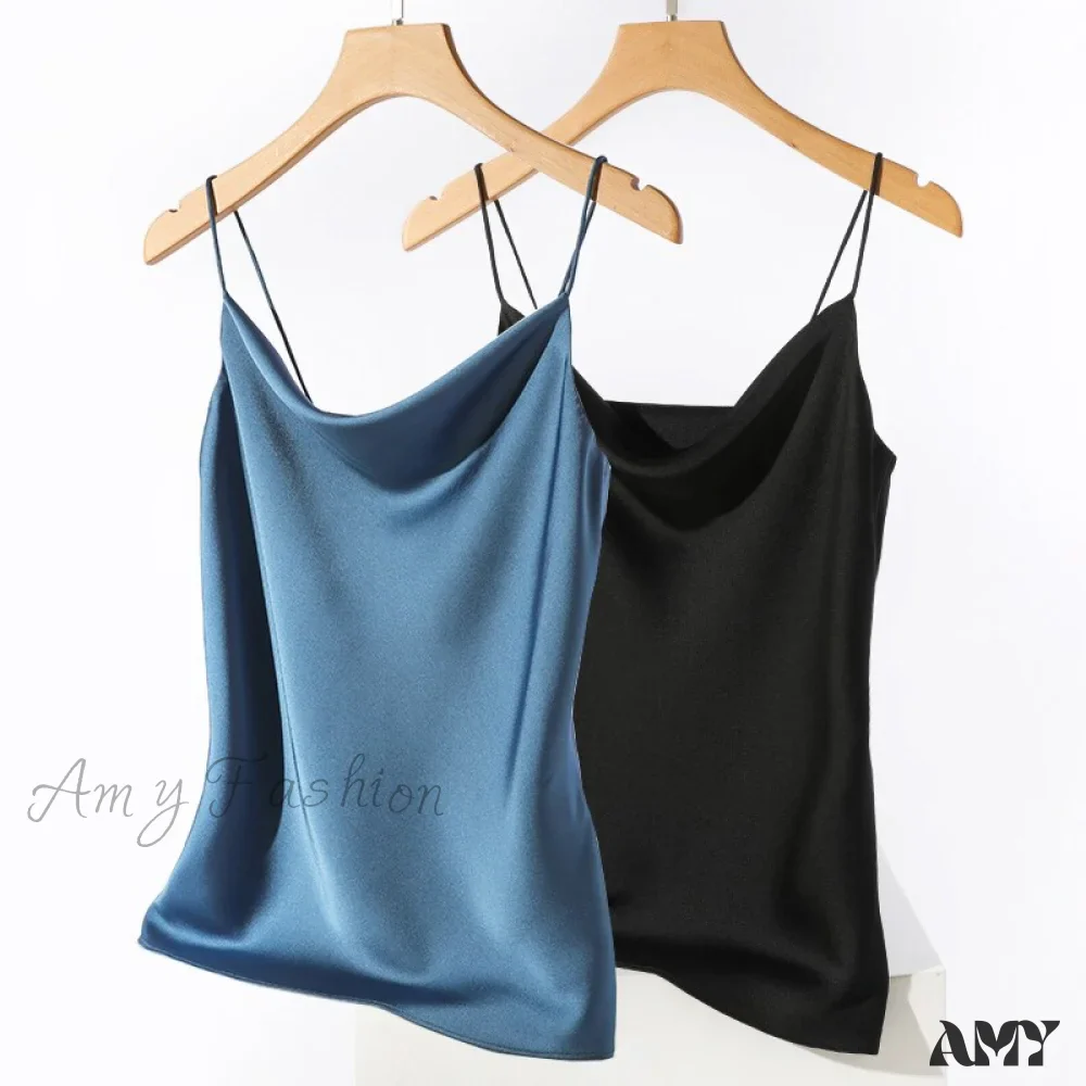 Amy Fashion - Satin Thin Wild Solid Camis - Image 15