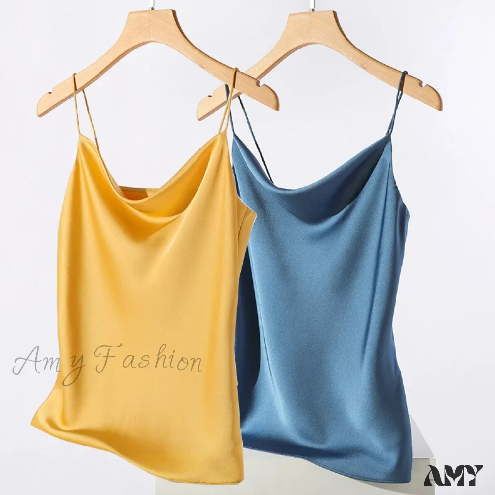Amy Fashion - Satin Thin Wild Solid Camis - Image 16