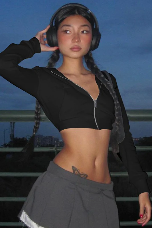 Crop Top Slim Fit Zip-Up Cardigan Hoodie - Image 5
