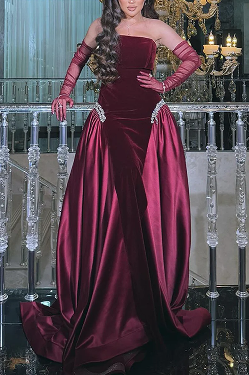 Crystal-Embellished Ruched Bustier Maxi Party Dress - Image 3