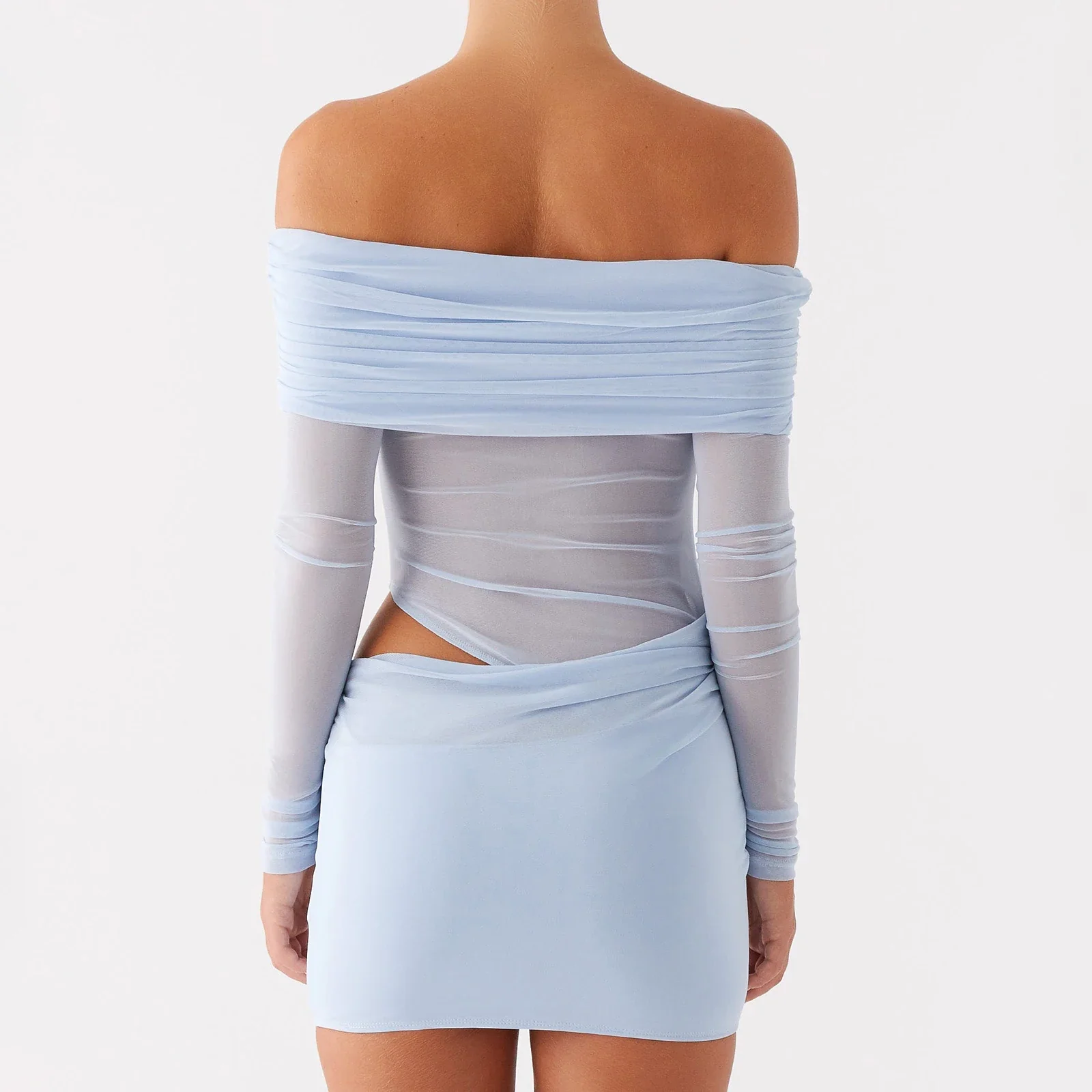Cutout Mesh Long Sleeve Bodycon Dress - Image 6
