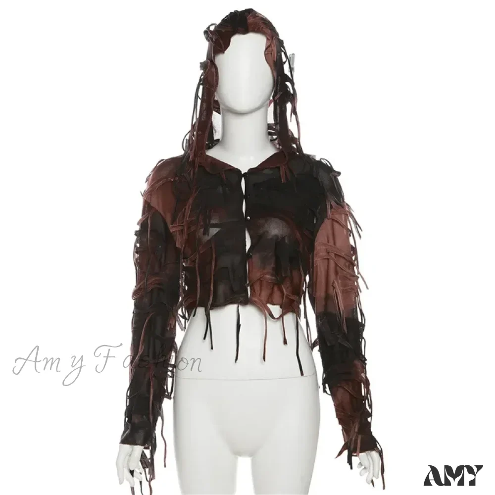 Dark Fairy Grunge Y2k Tassel Hooded Vintage Long Sleeve Cozy Chic Stylish Cardigan - Image 7
