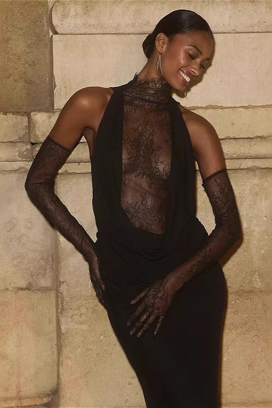 Deep V Lace Cut-Out Slim Long-Sleeve Party Dress - Image 5