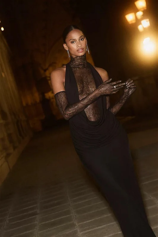 Deep V Lace Cut-Out Slim Long-Sleeve Party Dress - Image 6