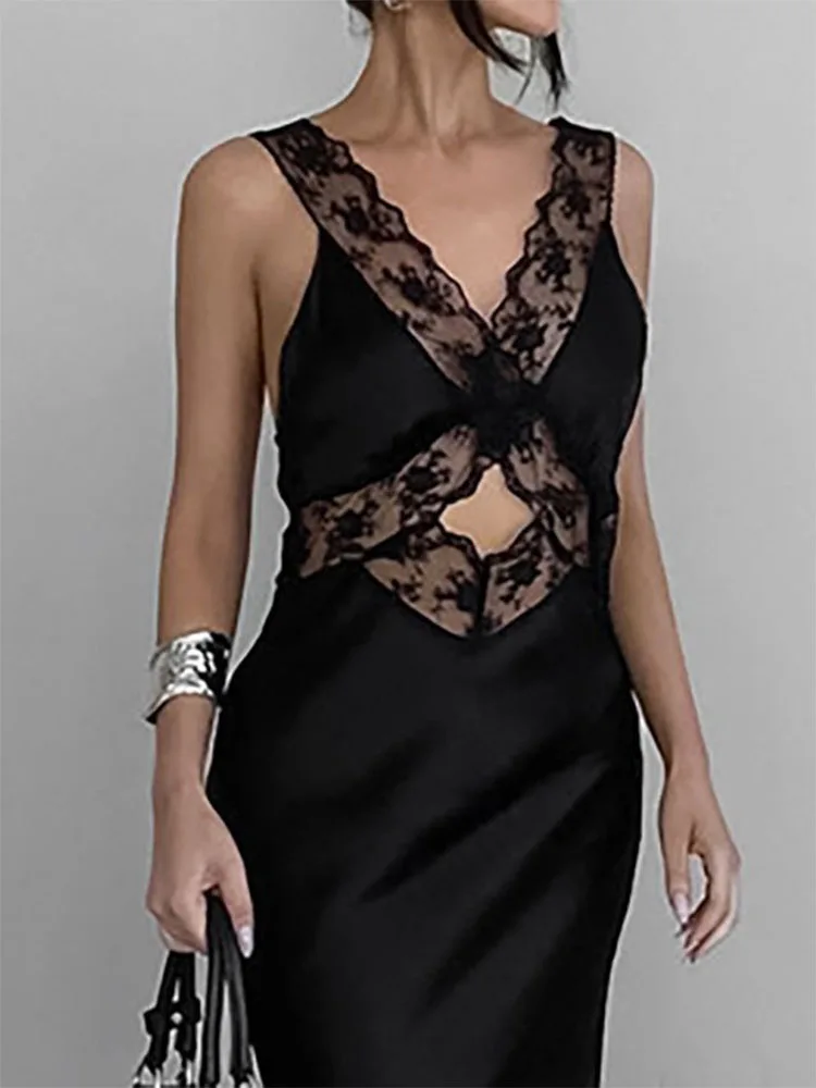 Deep V Lace Slim Party Maxi Dress - Image 4