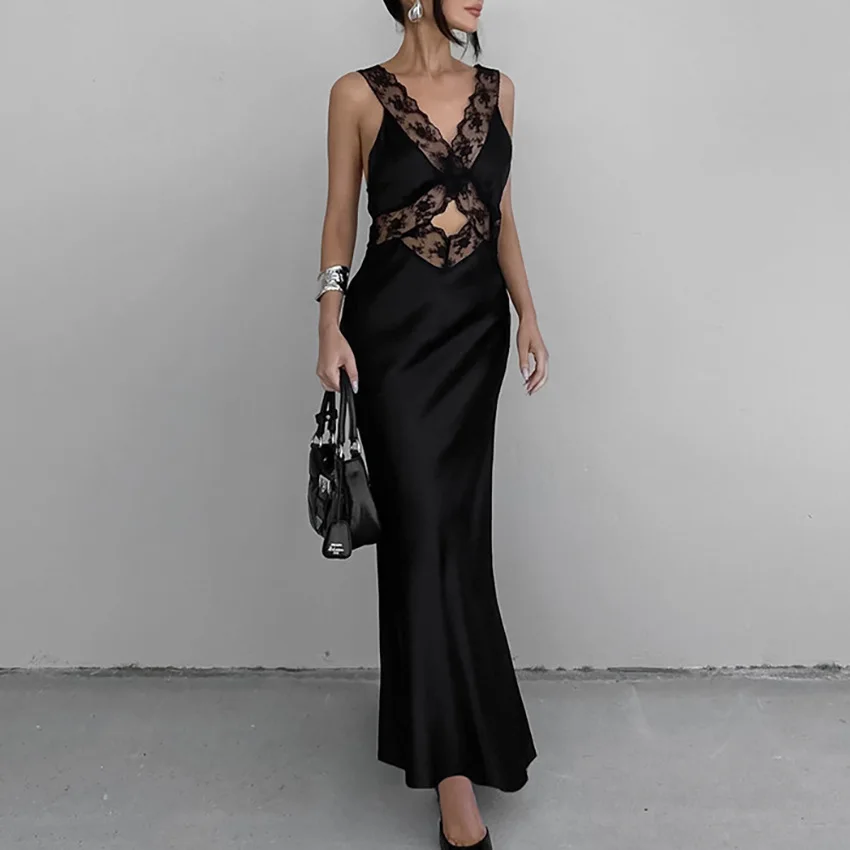 Deep V Lace Slim Party Maxi Dress - Image 5