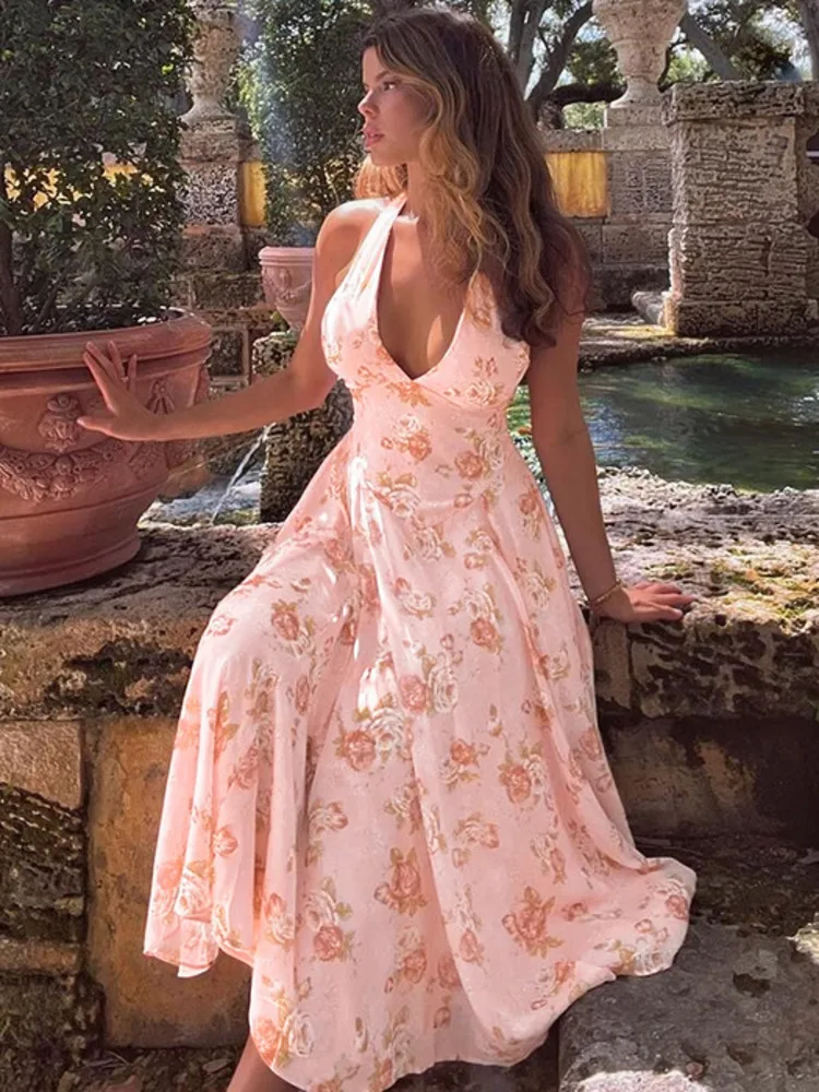 Deep V-neck Sleeveless Backless Slim Waist Vacation Dress - Image 2