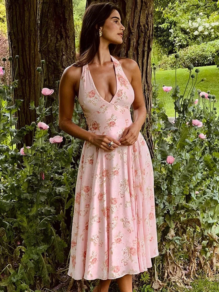 Deep V-neck Sleeveless Backless Slim Waist Vacation Dress - Image 3