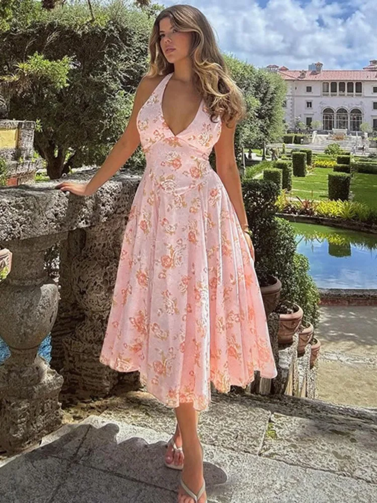 Deep V-neck Sleeveless Backless Slim Waist Vacation Dress - Image 4