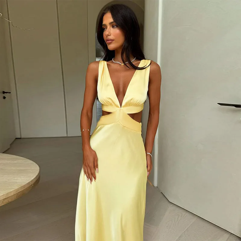 Deep V-Neck Slit Maxi Dress - Image 2