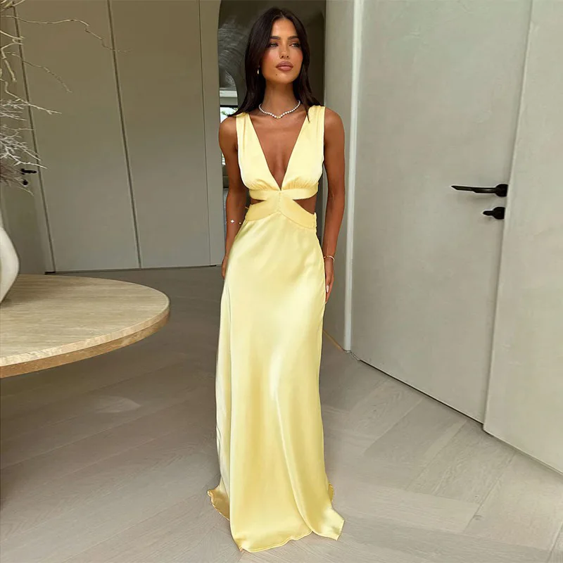 Deep V-Neck Slit Maxi Dress - Image 4