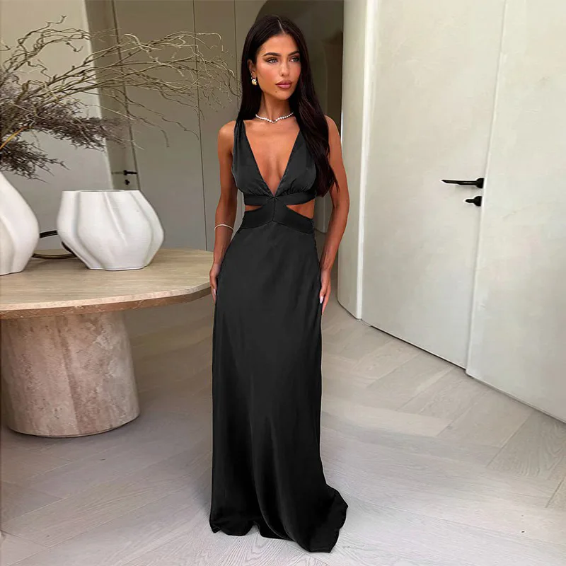 Deep V-Neck Slit Maxi Dress - Image 5