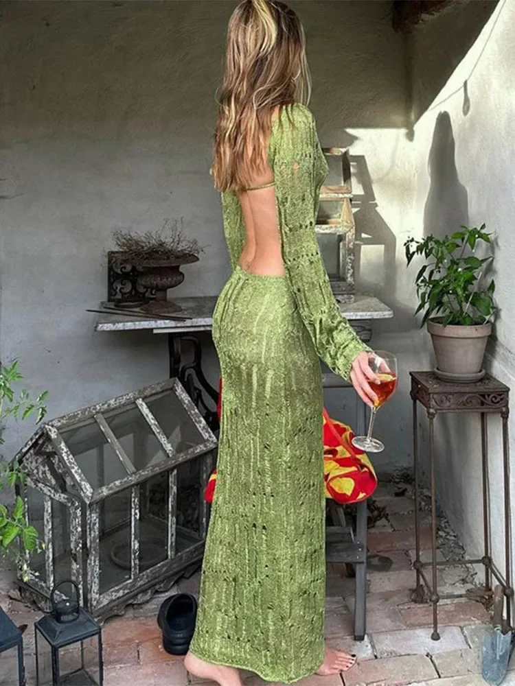 Deep V Ribbon Slit Halter Maxi Dress - Image 2