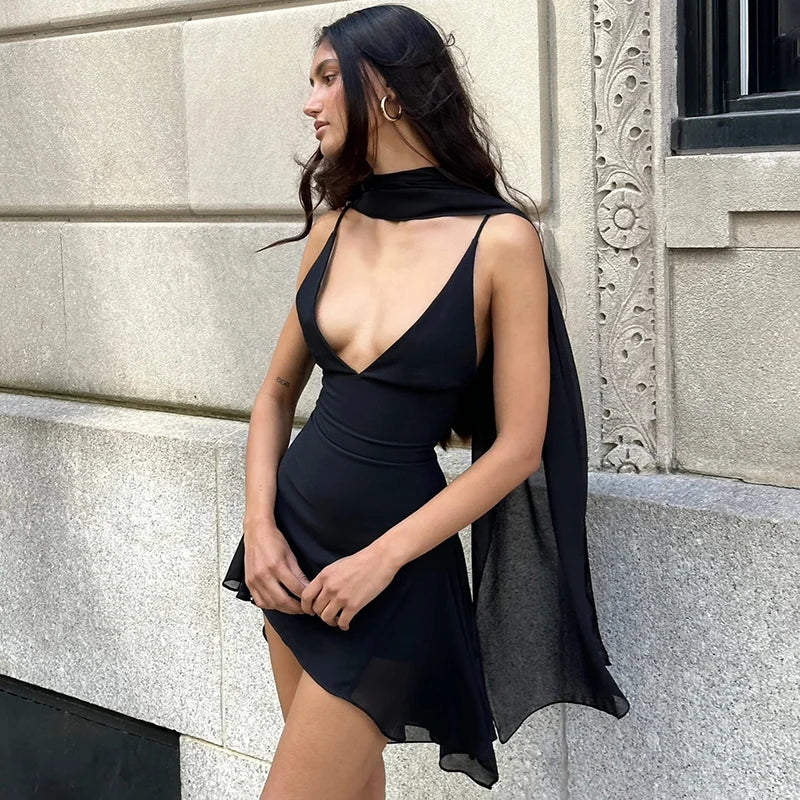 Deep V Spaghetti Strap Mesh Prom Dress