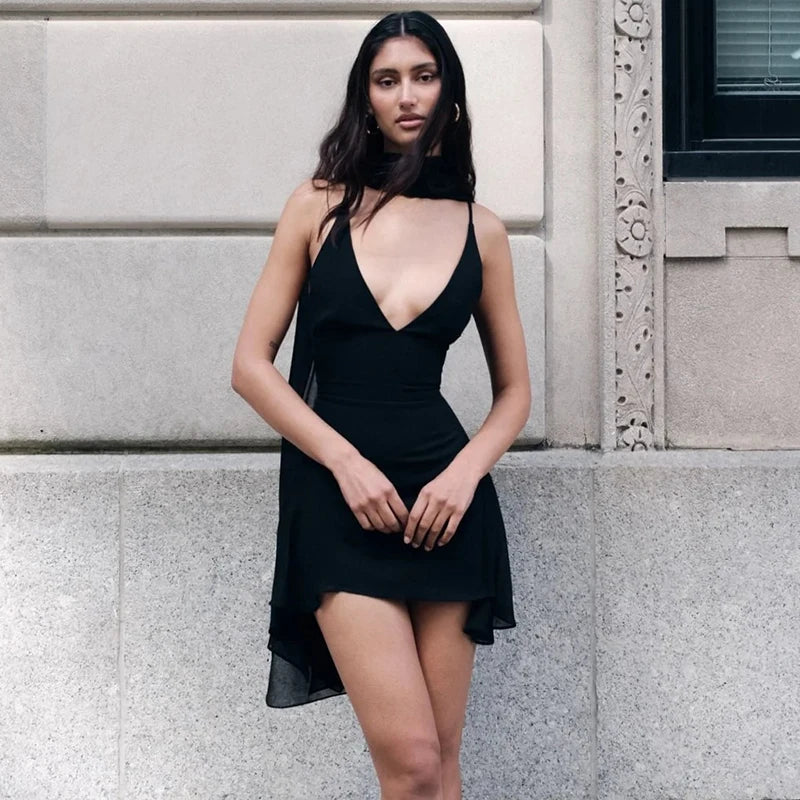 Deep V Spaghetti Strap Mesh Prom Dress - Image 2