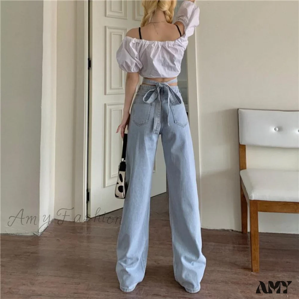 Amy Fashion - Fashion Cotton Cross Belt Jeans - Image 3