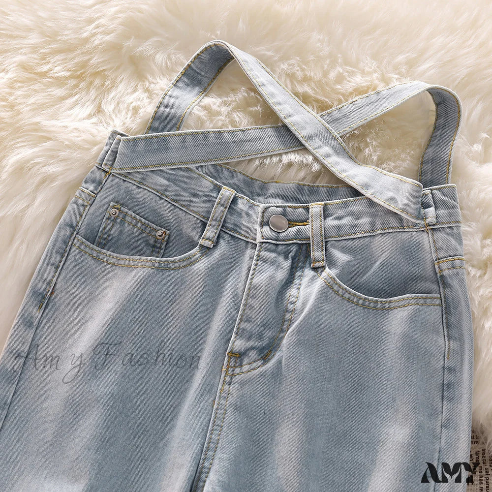 Amy Fashion - Fashion Cotton Cross Belt Jeans - Image 5