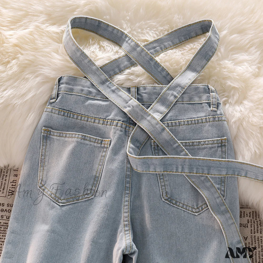 Amy Fashion - Fashion Cotton Cross Belt Jeans - Image 6