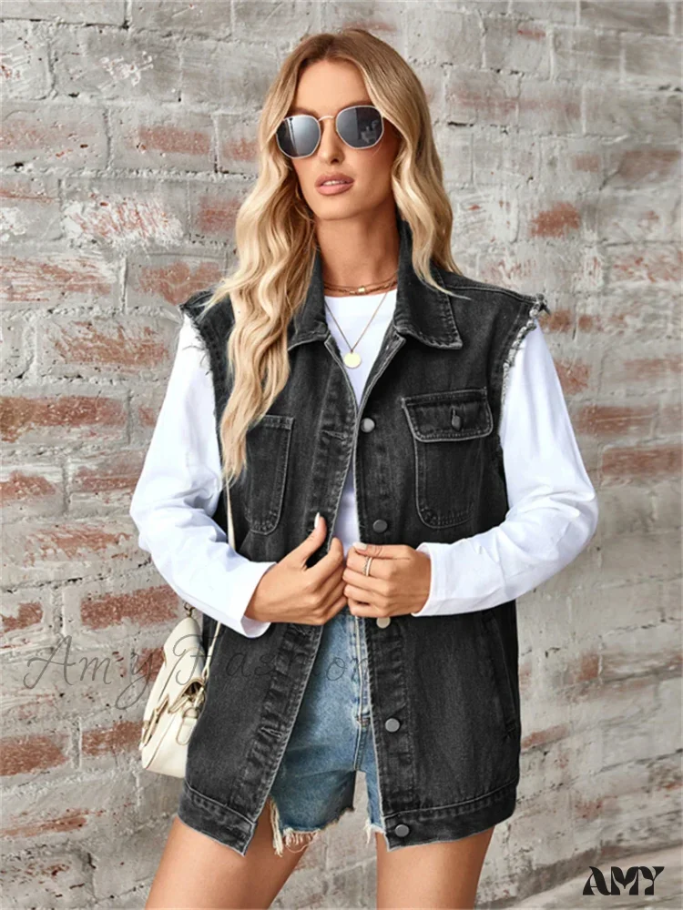 Denim Vest Autumn Washed Sleeveless Waistcoat Casual Baggy Jean Vest Jacket - Image 5
