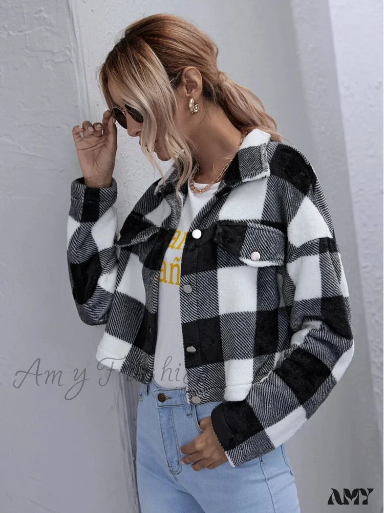 Amy Fashion - Loose Plaid Thick Coat - Image 3