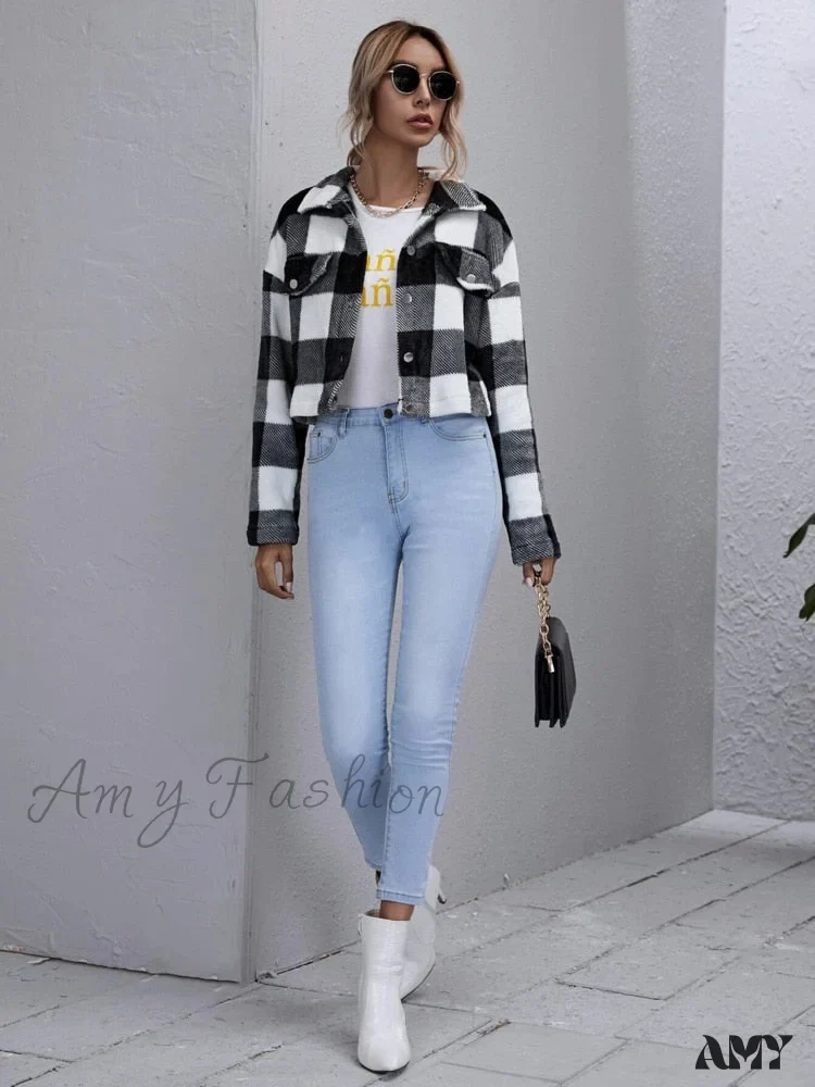 Amy Fashion - Loose Plaid Thick Coat - Image 4