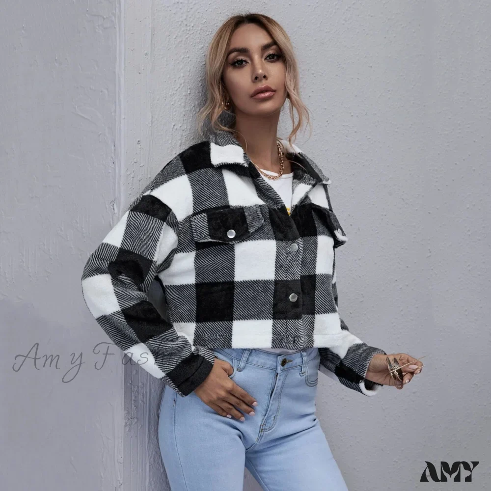 Amy Fashion - Loose Plaid Thick Coat - Image 7
