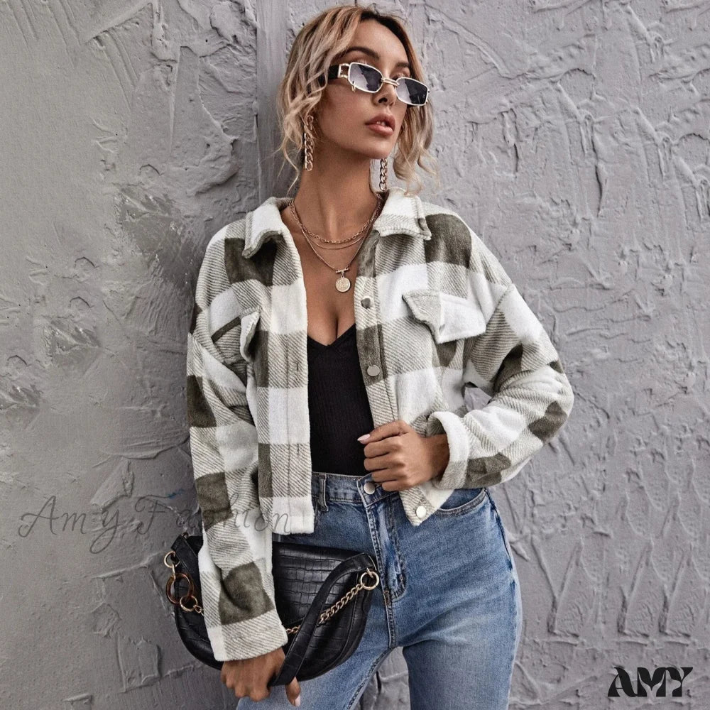 Amy Fashion - Loose Plaid Thick Coat - Image 8