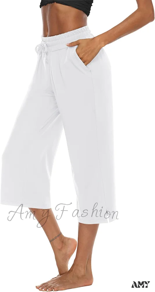 Amy Fashion - Wide Leg Crop Pants Comfy Drawstring Lounge Pajama Yoga Capris - Image 10